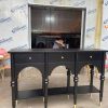 Bàn console gỗ sơn đen 3 ngăn kéo chân mạ đồng