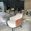 Ghế armchair phối da nỉ cao cấp khung gỗ tự nhiên