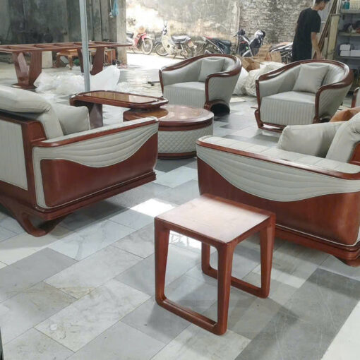 BỘ SOFA GỖ BỌC DA