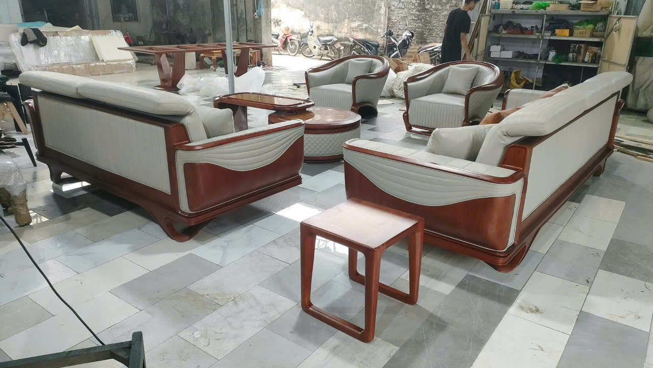 BỘ SOFA GỖ BỌC DA