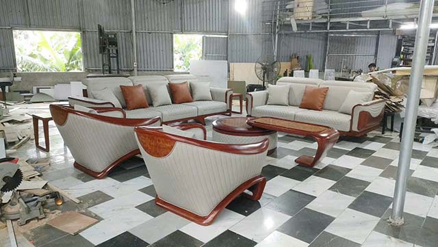 BỘ SOFA GỖ BỌC DA CAO CẤP