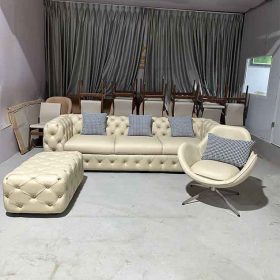 Sofa Chesterfield Bọc Da Kem
